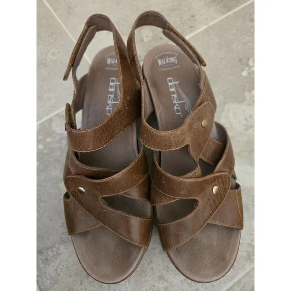 Dansko Brown Leather Sandals Wedges Womens 40 US 9.5 Clogs Slingback - Picture 2 of 7